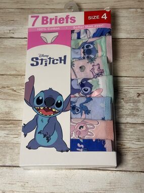 Disney Stitch Girls Briefs Underwear Size 4      7 Pack 100% Cotton Multicolor